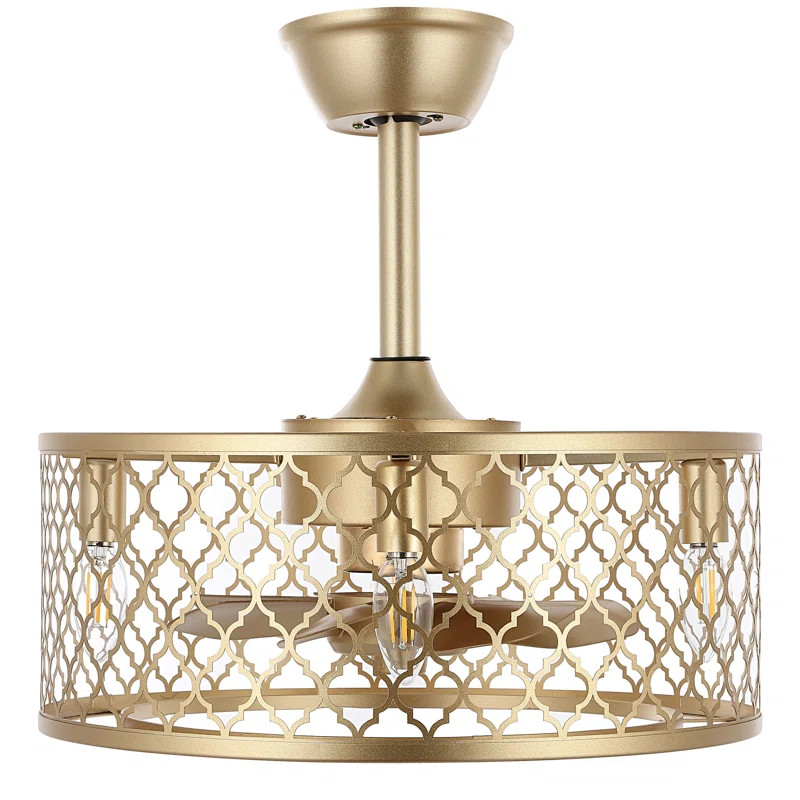 18" 7 - Blade Caged Ceiling Fan With Remote Control And Light Kit Included | Wayfair Professional