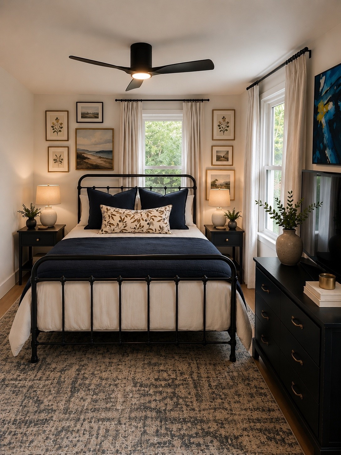 Bedroom with navy blue accents mock up idea

#LTKHome