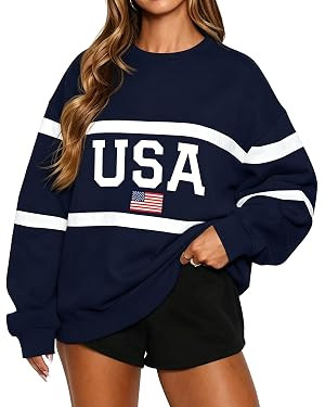 Womens USA Sweatshirt Crewneck American Flag Sweater Oversized Long Sleeve Pullover Tops 4th of J... | Amazon (US)