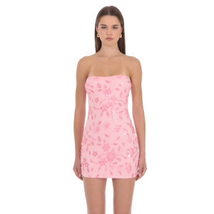 Floral Embellished Mini Dress in Pink | Lucy in the Sky