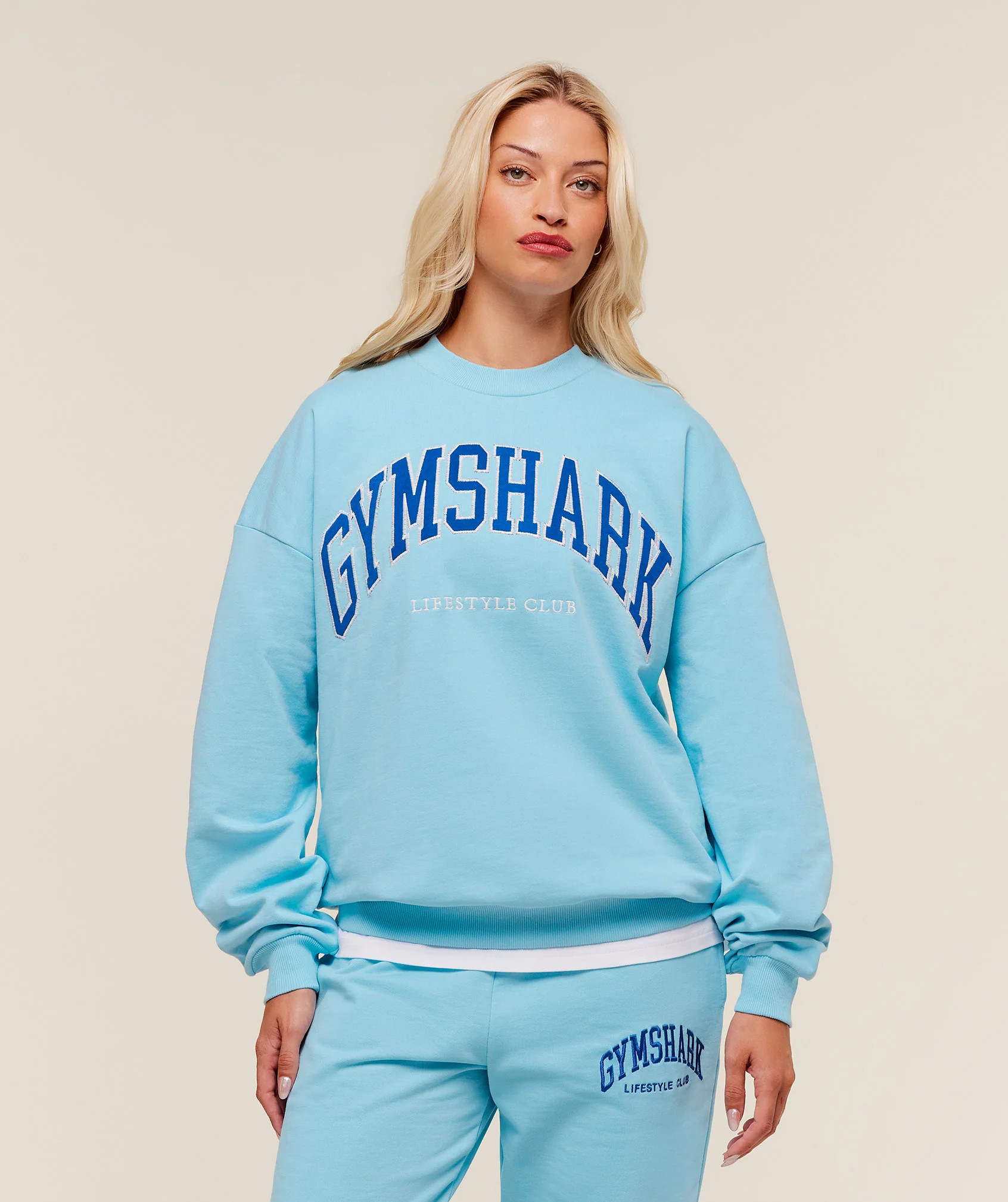 Gymshark Collegiate Graphic Crew Neck Pullover - Athletic Light Blue | Gymshark US