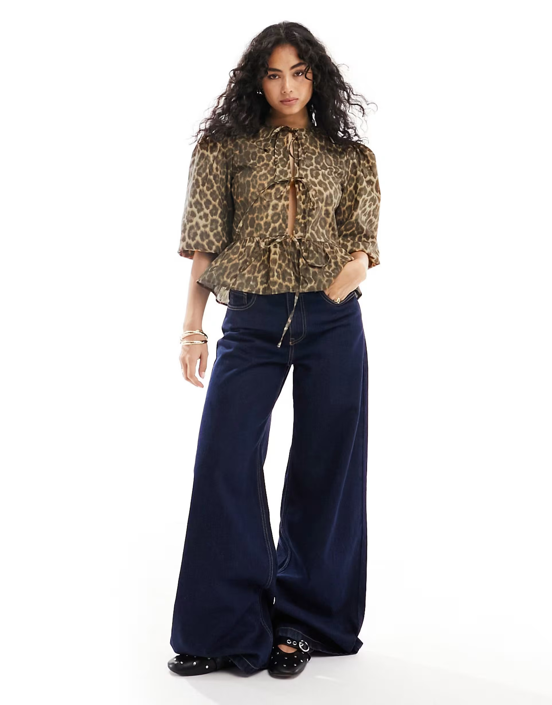 ASOS DESIGN cotton poplin peplum tie shirt top in leopard print | ASOS | ASOS (Global)