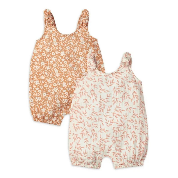 Modern Moments by Gerber Baby Girl Sleeveless Guaze Romper , 2-Pack, Sizes 0/3 -24 Months | Walmart (US)