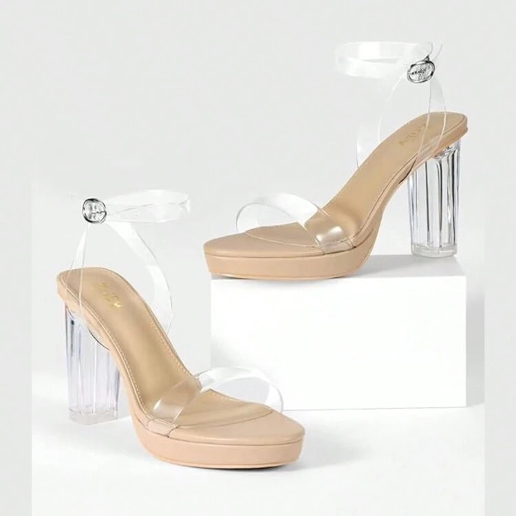 ZriEy 4-Inch Platform Sandals High Heels For Women, Open Toe Block Chunky Heeled Sandals Ankle Strap Heels Wedding Party Evening Prom Dress Pump Sandals Shoes | SHEIN