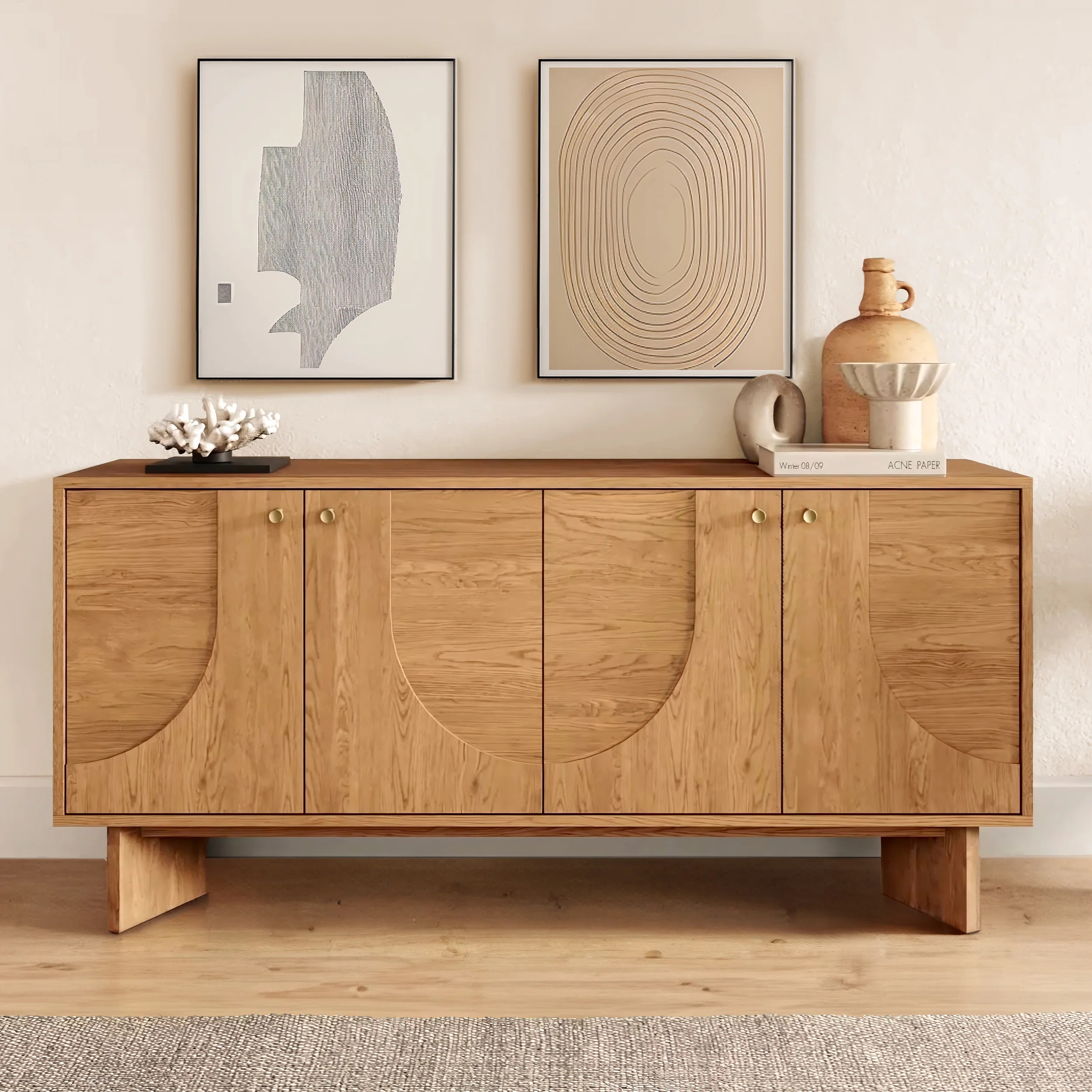 Corrigan Studio Malyun 63" Wide USA Bourbon Oak Modern Sideboard Oak Storage Cabinet and Buffet C... | Wayfair North America