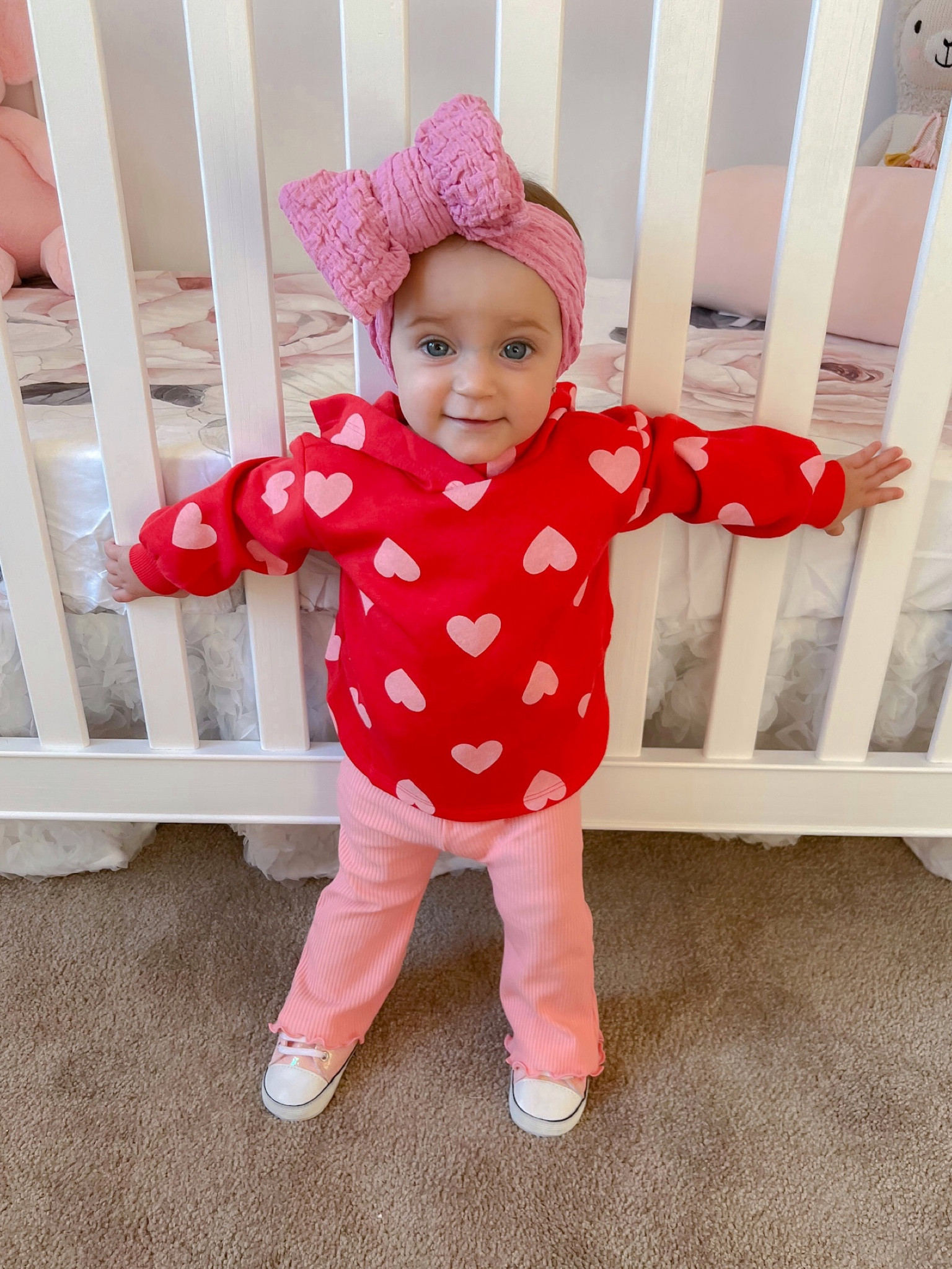 Baby girl Valentine’s Day outfit ; baby girl flare pants; baby girl winter outfit ; baby sneakers ; baby heart sweatshirt ; baby nursery 

#LTKbaby #LTKunder50 #LTKstyletip