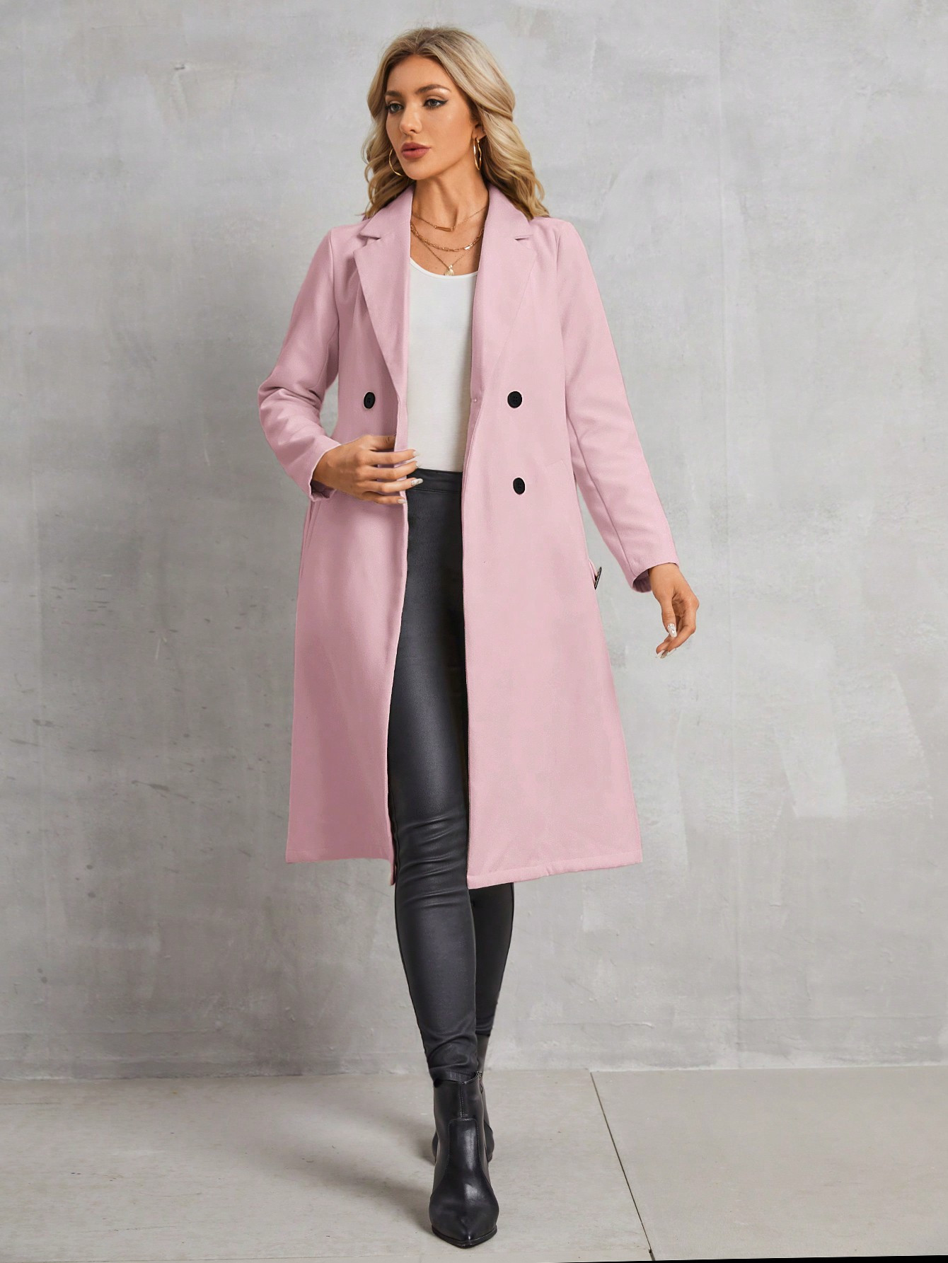 EMERY ROSE Women Casual Solid Color Double Breasted Belted Jacket, Autumn/Winter | SHEIN USA | SHEIN