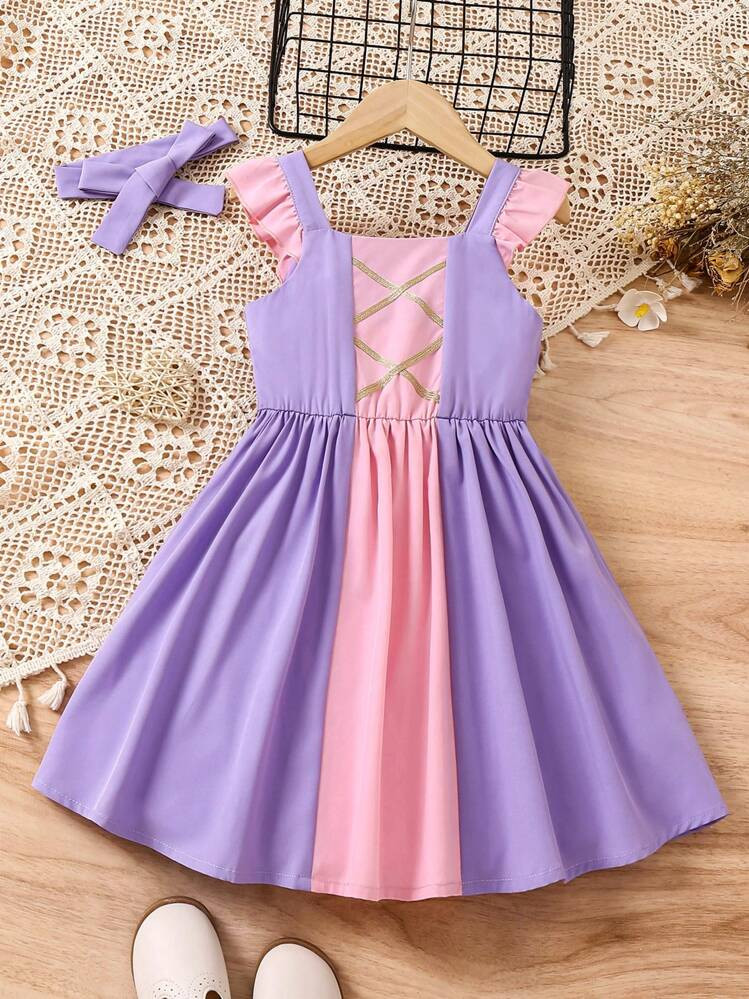 SHEIN Young Girl Purple Princess Style Dress , Showing Elegant Elegant. Suitable For Various Occa... | SHEIN