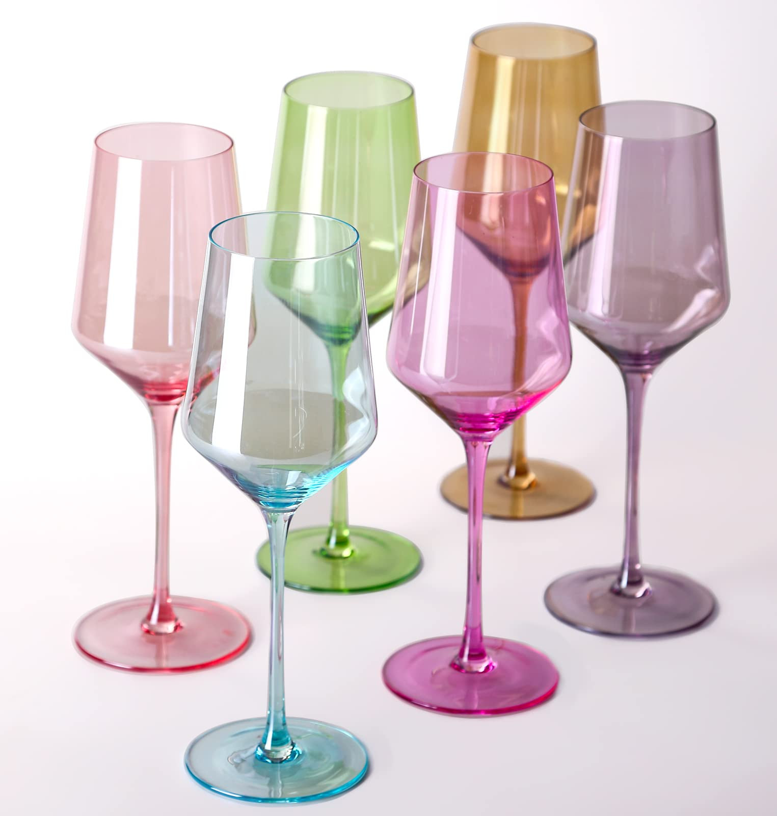 Colored Wine Glasses Set Of 6-15oz Hand Blown Crystal Colorful Glasses With Long Stem and Thin Ri... | Amazon (US)