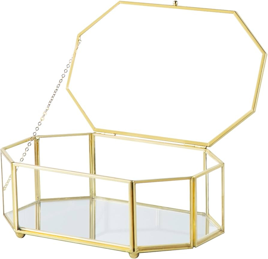 Glass Keepsake Organizer - Vintage Octagon Lidded Gold Home Decor Accent Box for Storage Rings, B... | Amazon (US)