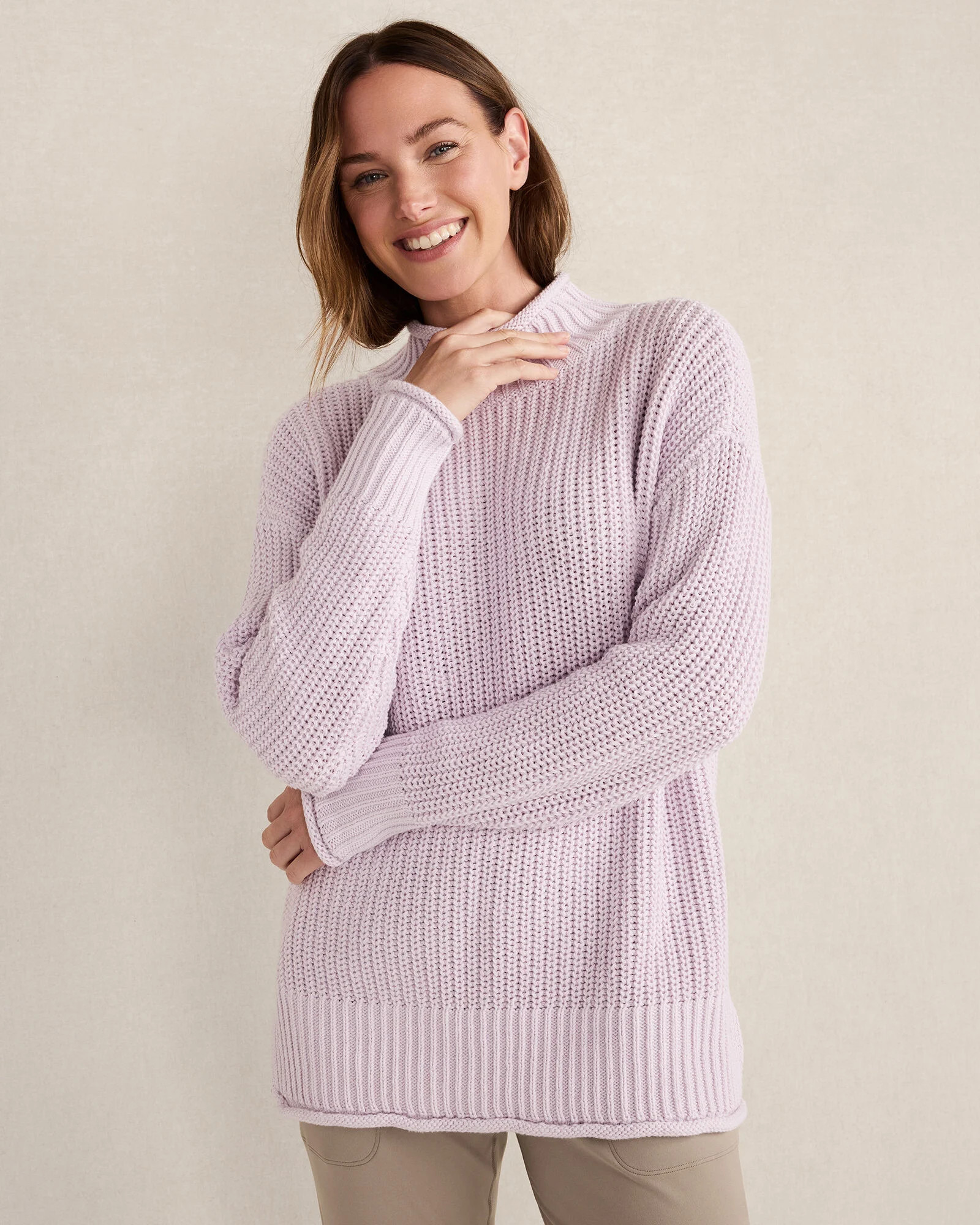 Organic Cotton Shaker Stitch Roll Neck Sweater | Talbots
