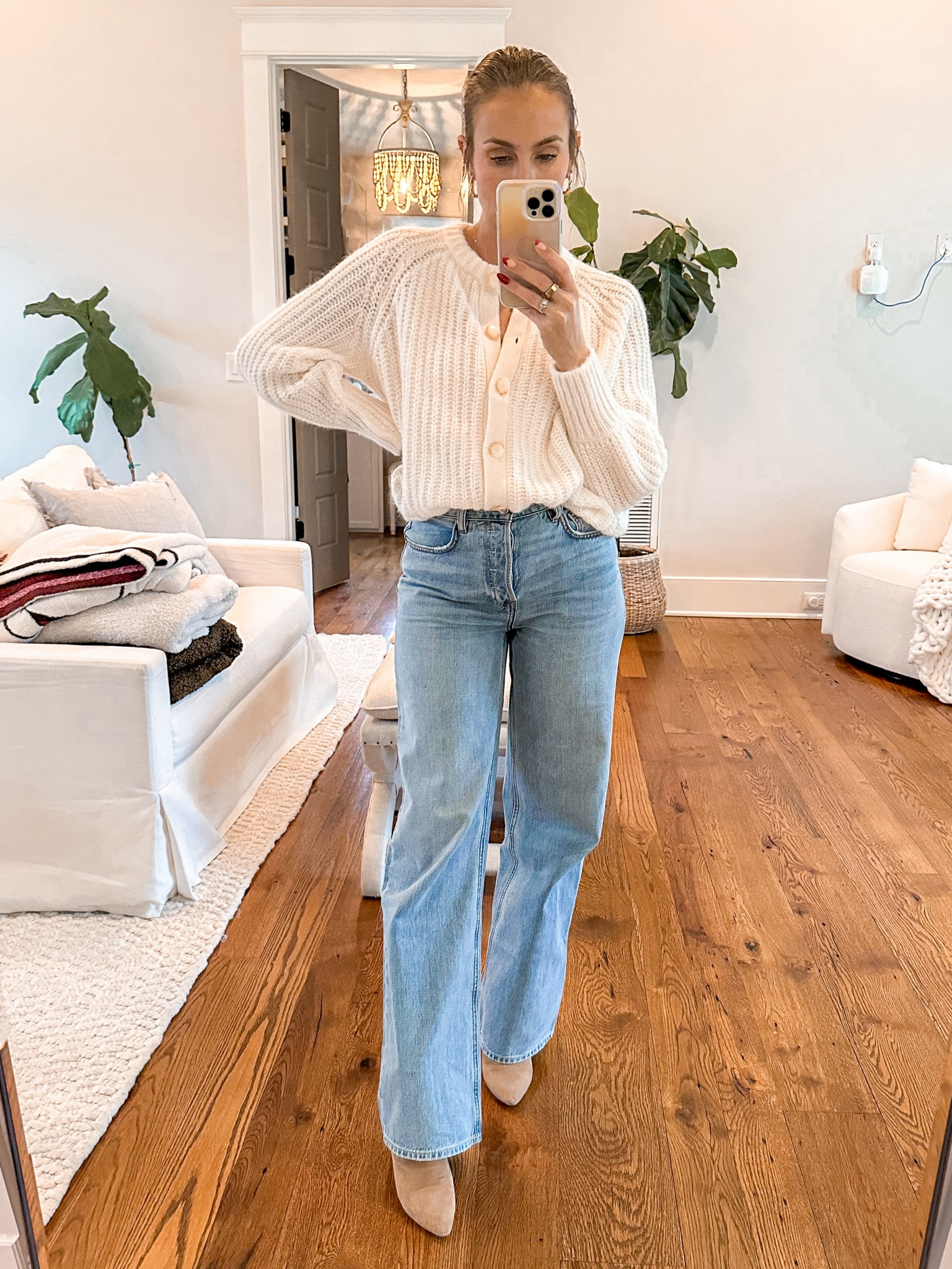 Sunday morning church outfit. Wearing size Small in Sezane cardigan. Similar boots are on sale for 25% off.

#LTKshoecrush #LTKsalealert #LTKSeasonal