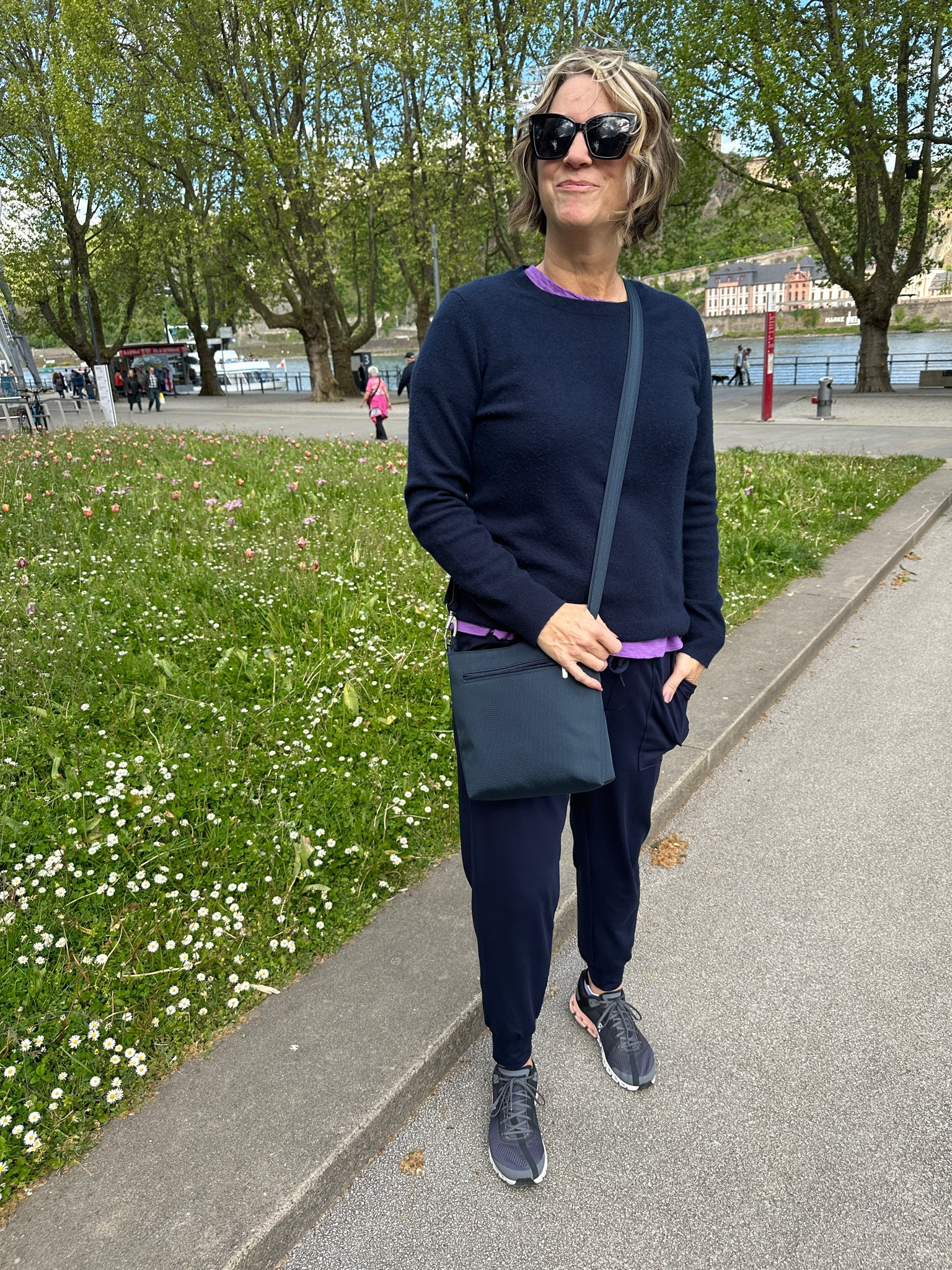 Monochromatic outfit for vacation in Europe, travel outfit, vacation outfit, joggers are my favorite for travel, waterproof shoes, crossbody bag has slash-resistant straps and holds wallet, sunglasses case and travel size umbrella!

#LTKTravel #LTKItBag #LTKShoeCrush