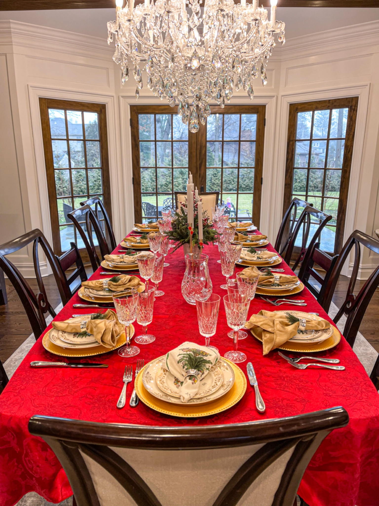 Christmas holiday table setting. Linking similar items. Simple classic elegant easy, holiday setup, decor, winter, home decor, red tablecloth, festive tablescape, chandelier, fine china


#LTKSeasonal #LTKhome #LTKHoliday