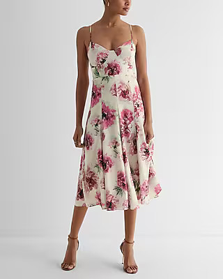 Floral Corset Back Cutout Midi Dress | Express