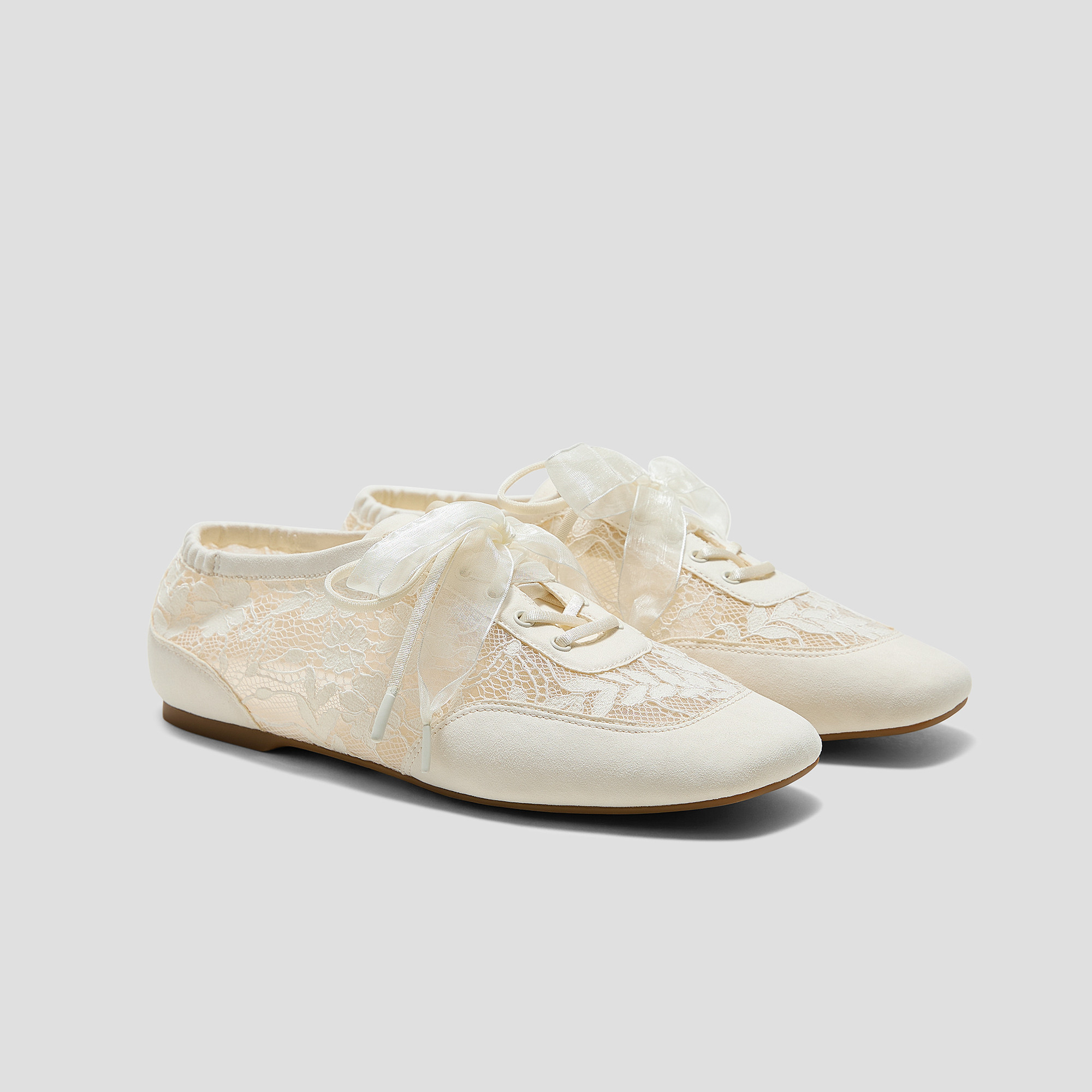 VIVAIA Square-Toe Lace-Up Sneakerinas (Cristina)|CREAM LACE|US 5.5 | VIVAIA