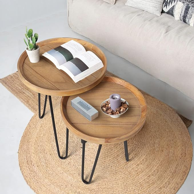 Oakrain Nesting Tables for Living Room, Round Nesting Coffee Table, Farmhouse End Tables Living R... | Amazon (US)
