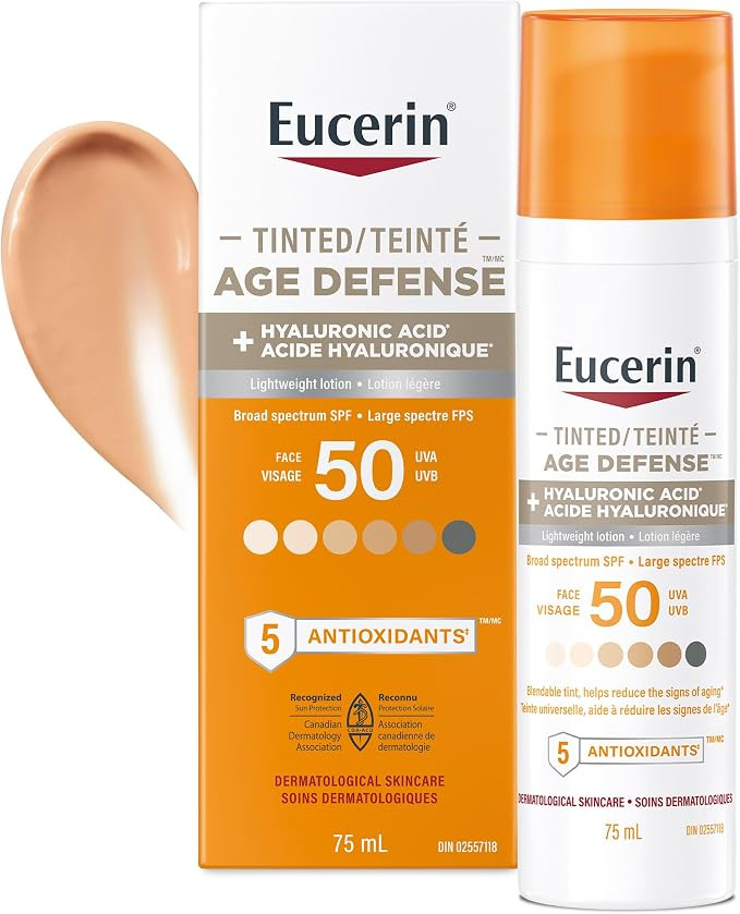 Eucerin Tinted Age Defense SPF 50 Face Sunscreen, Daily Face Sunscreen SPF 50 With Hyaluronic Aci... | Amazon (CA)