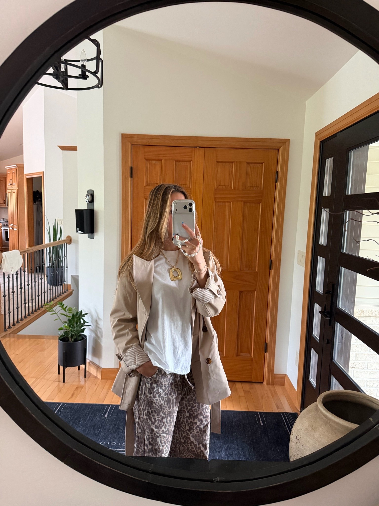 Spring neutral staple pieces with pattern pants. The perfect layered look🤗🐆

#LTKgrwm #LTKootd #LTKU