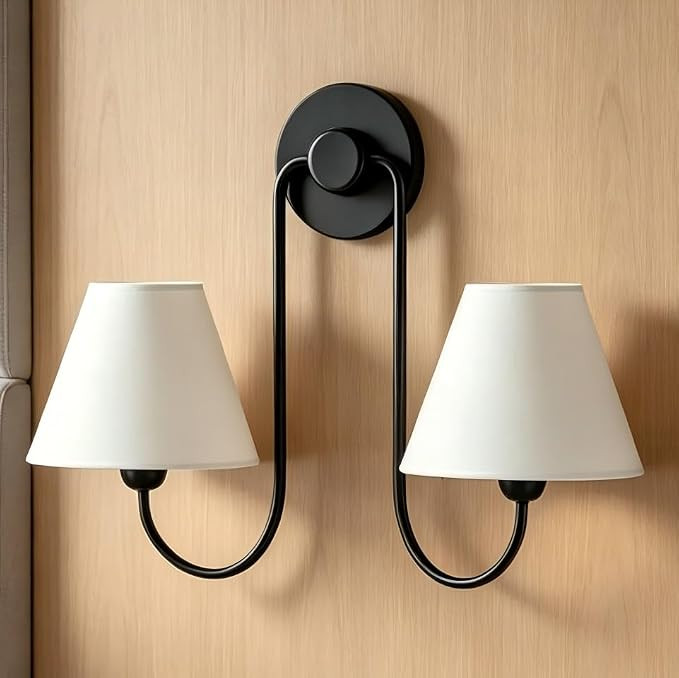 Contemporary Black 2-Light Linen Shade Double Swoop Sconce | Stainless Steel White Fabri Wall Lig... | Amazon (US)