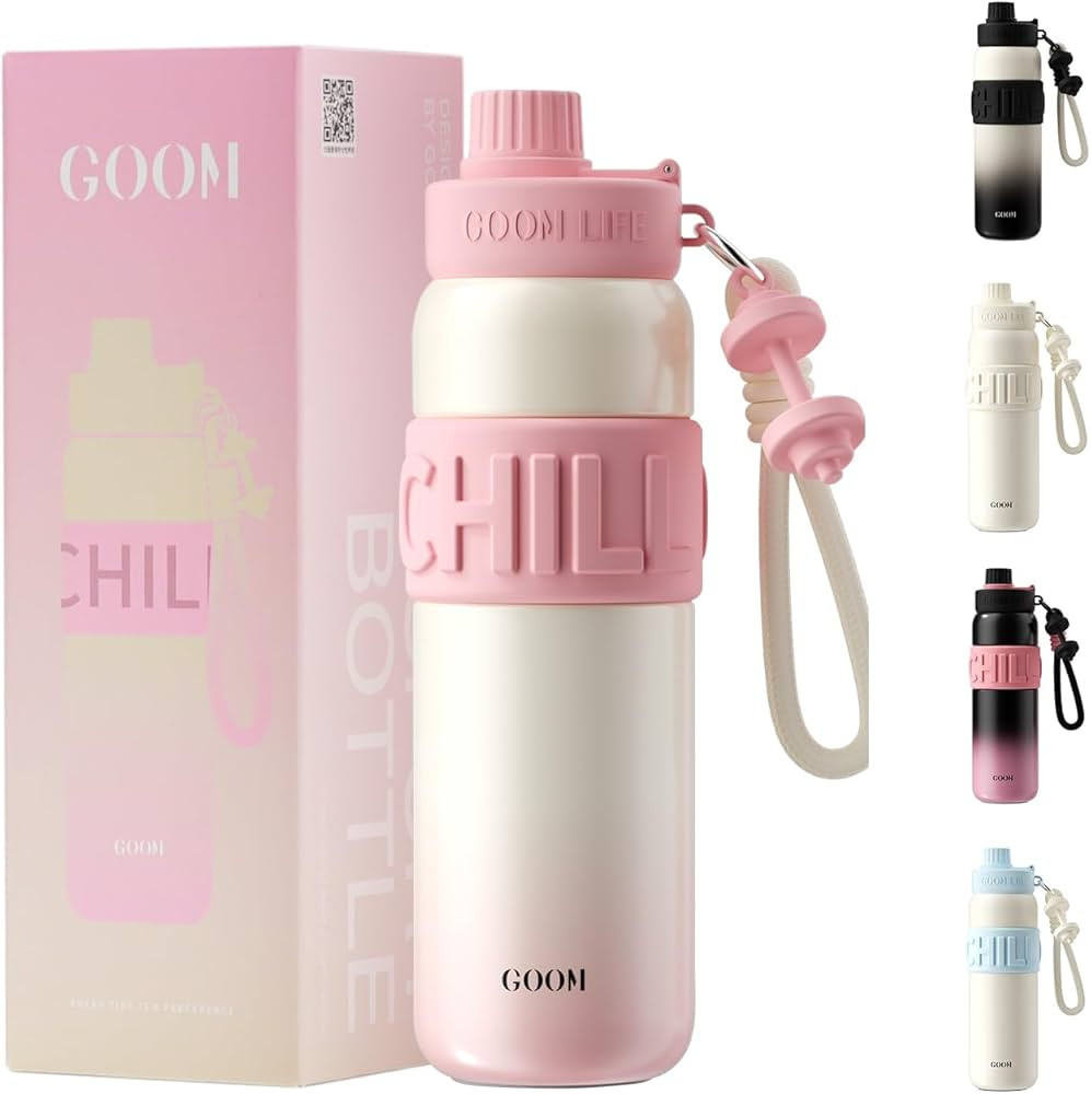 GOOM Chill 24 oz Insulated Water Bottle, 18/10 Stainless Steel Waterbottle with Straw and Straw C... | Amazon (US)