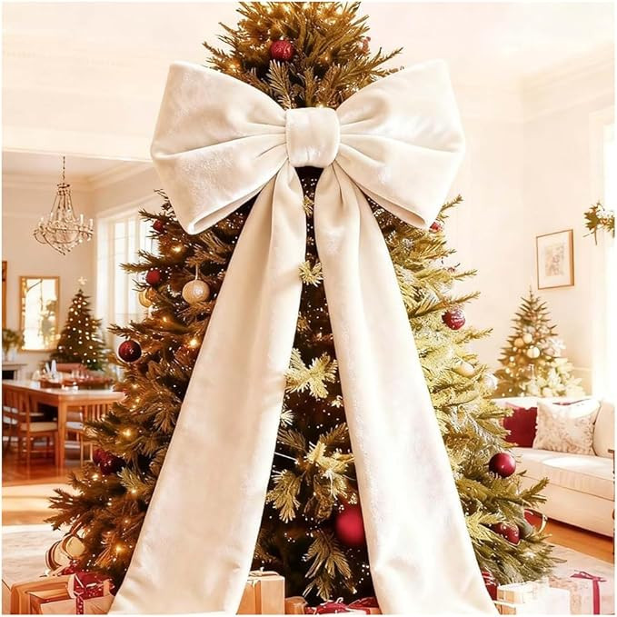 Large Velvet Bows for Christmas Tree, Rustic Crafts Bow Tree Topper Ribbon Hanging Ornament Chris... | Amazon (US)