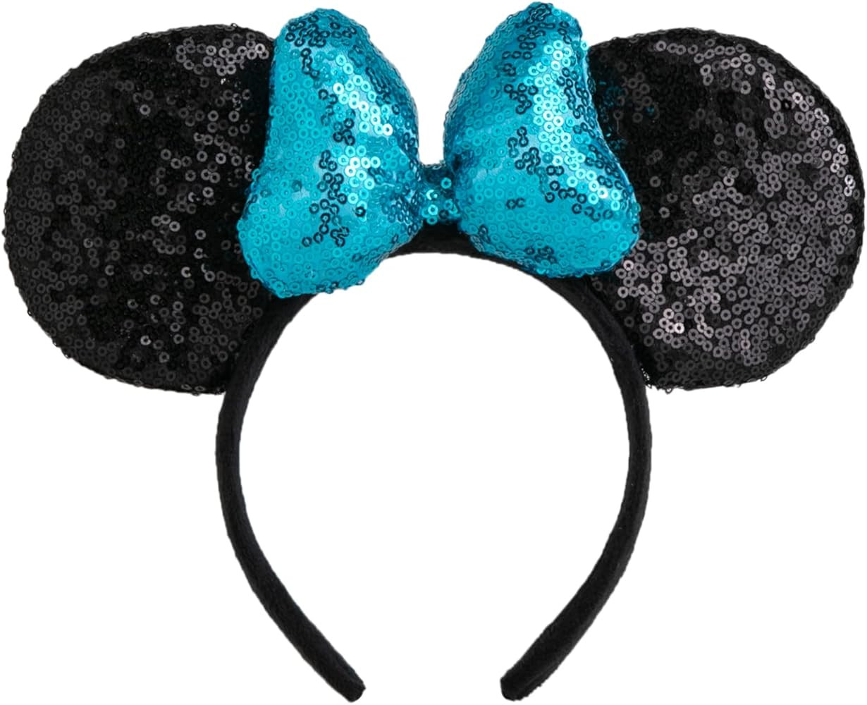 CHuangQi Mouse Ears Shiny Headband with 3D Bow Pack of 2, Double-sided Sequin Hair Band for Birth... | Amazon (US)