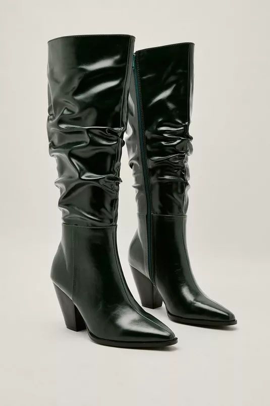 Faux Leather Croc Slouchy Knee High Boots | Nasty Gal (US)