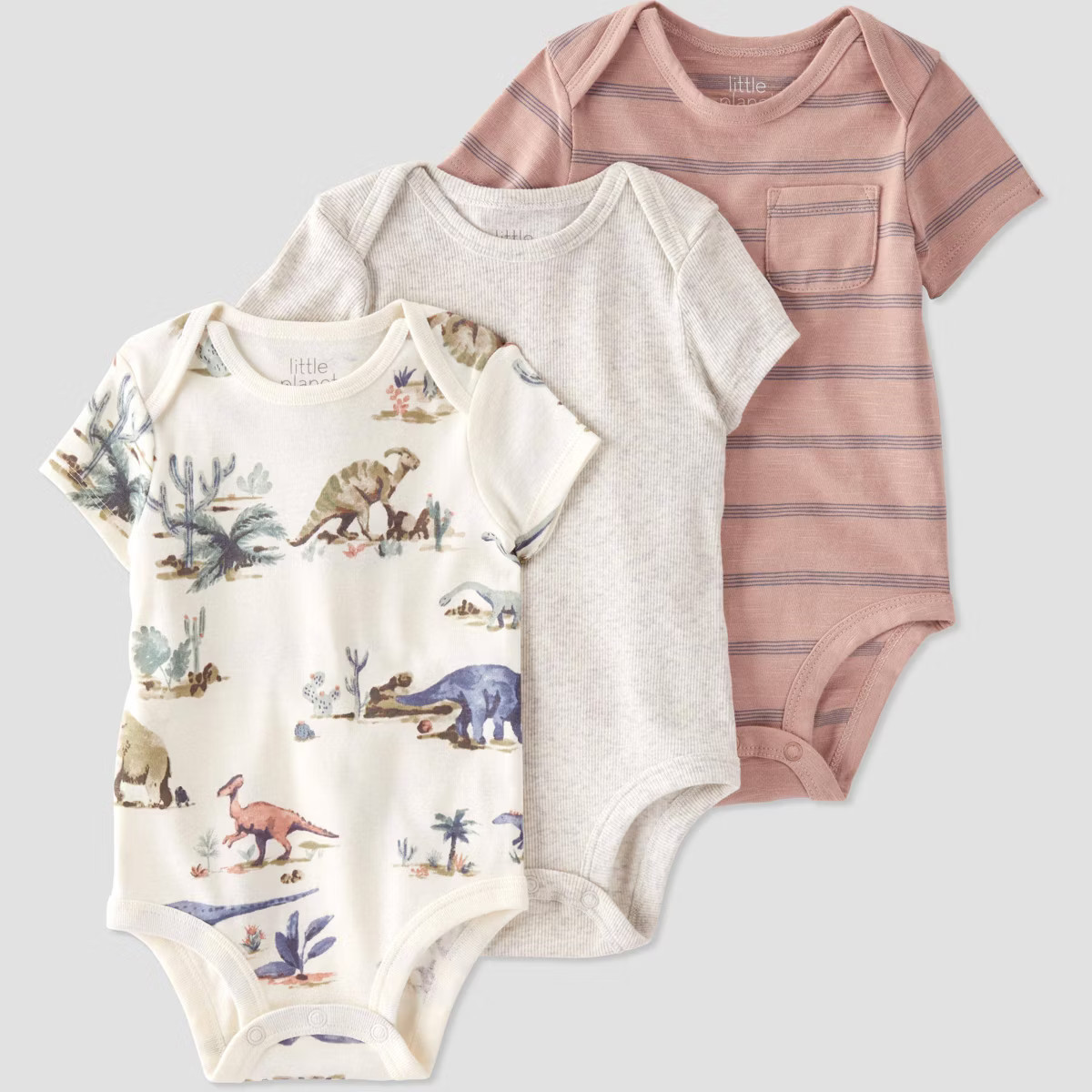 Little Planet by Carter’s Organic Baby 3pk Dinosaur Bodysuit - Green/Brown/White | Target