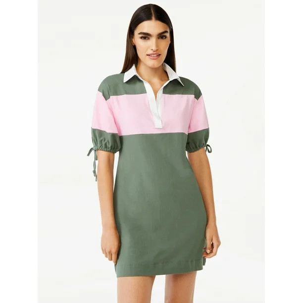 Free Assembly Women's Polo Mini Dress with Tie Sleeves - Walmart.com | Walmart (US)