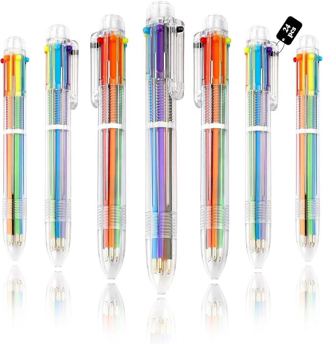 24 Pack Multicolor Pen 0.5mm 6-in-1 Ballpoint Retractable Colored Pens | Amazon (US)