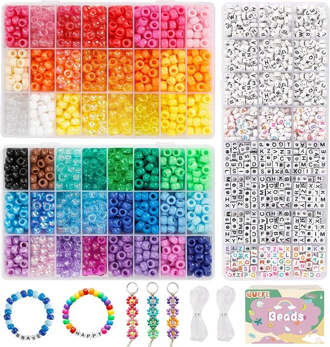 Quefe 48 Colors 4000pcs Pony Beads Bracelet Making Kit with Letter Beads | 2400 Plastic Rainbow B... | Amazon (US)