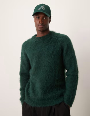 ASOS DESIGN knitted fluffy jumper in dark green | ASOS (Global)