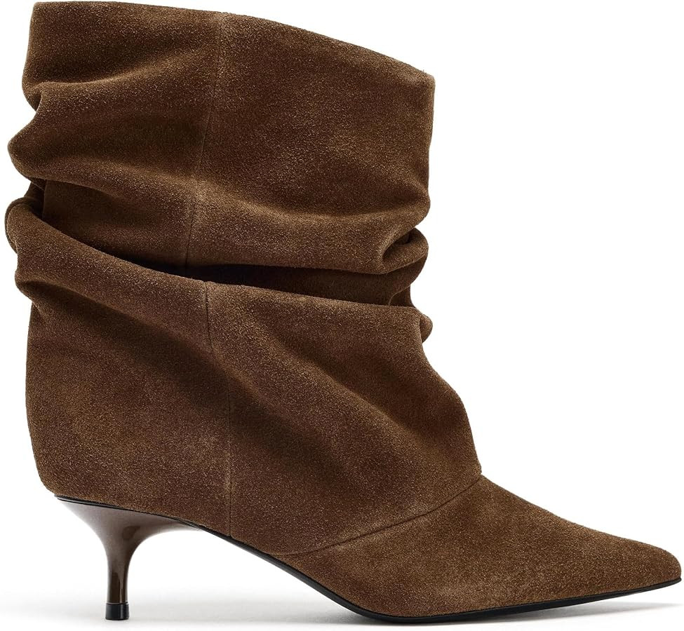 Suede Ankle Boots for Women Closed Pointed Toe Kitten Heel Booties Slouchy Casual Short Boots | Amazon (US)