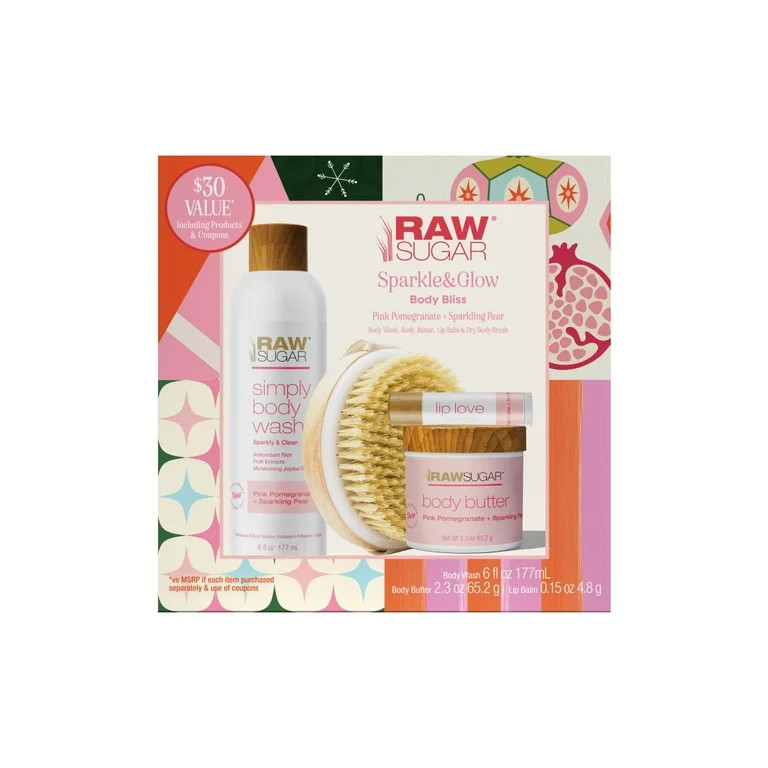 Raw Sugar Sparkle & Glow Body Bliss 4-Piece Gift Set with Dry Body Brush - Walmart.com | Walmart (US)
