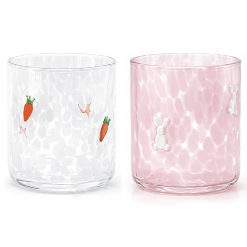 OIOICOOL 2Pcs Icon Juice Glasses, 18oz Stemless Drinking Glass with Carrot & Bunny Easter Design, Decorative Cocktail, Juice & Iced Coffee Cups for Family Gathering, Spring Party, Brunch & Gifts | Amazon (US)