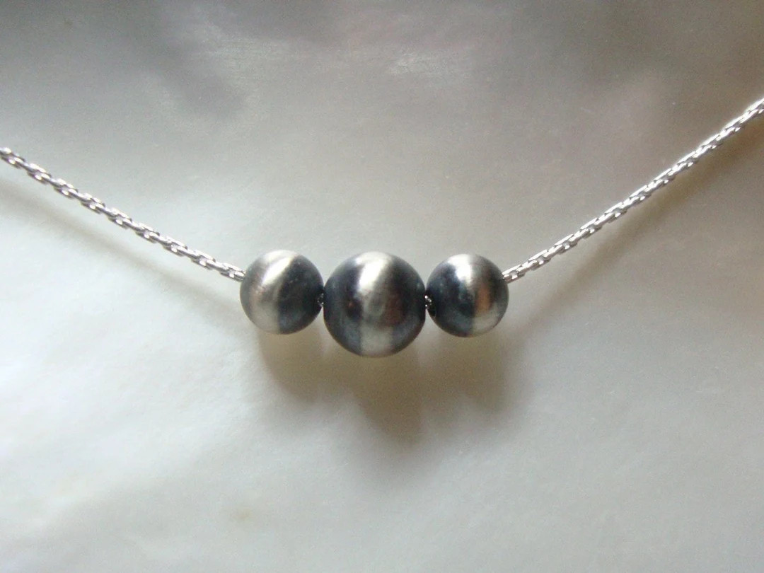Tiny Dainty Three Navajo Pearl Necklace, 925 Sterling Silver Minimal Jewelry, Unique Gift | Etsy (US)