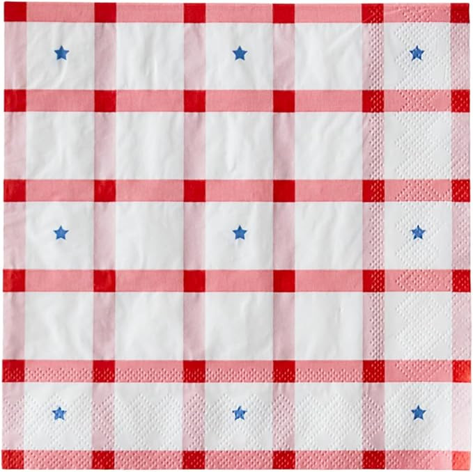 Bonjour Fête Red Gingham 4th of July Large Paper Party Napkins | 3-Ply Napkins for Independence ... | Amazon (US)