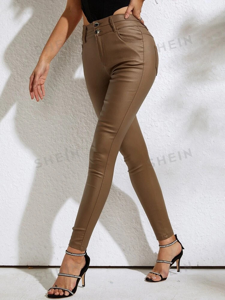 Apperloth A High Waist PU Leather Skinny Pants | SHEIN