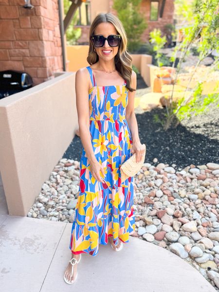 Vacation outfit. Vacation dress. Summer dress. Summer outfit. Amazon sunglasses. Tory Burch mullet jelly sandals are whole sizes only - size up if you’re a half size. 

#LTKTravel #LTKShoeCrush #LTKFindsUnder50