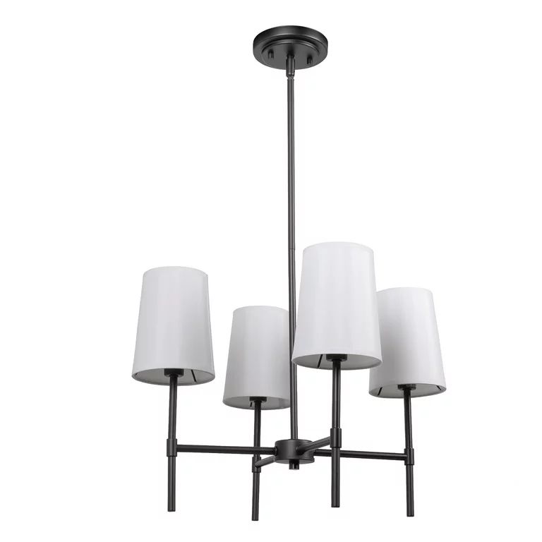 Better Homes & Gardens 4-Light Chandelier Matte Black with White Fabric Shades with Bulbs | Walmart (US)