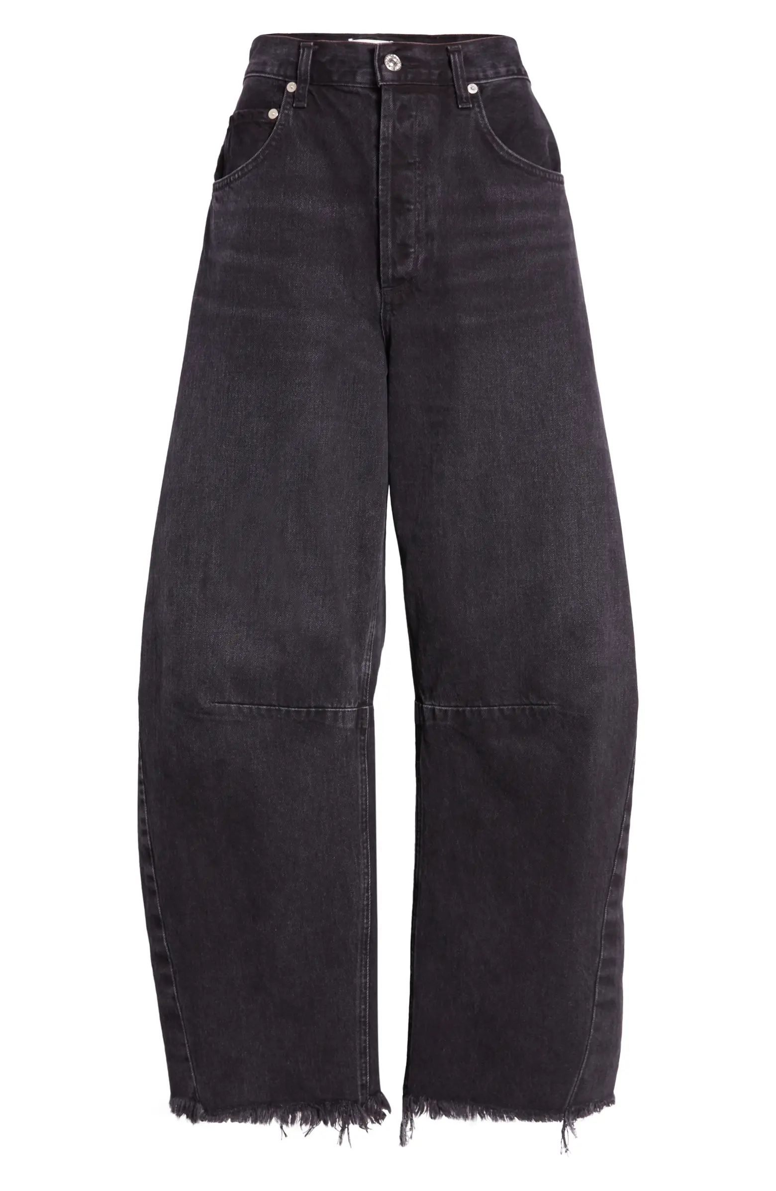 Horseshoe High Waist Chew Hem Organic Cotton Barrel Jeans | Nordstrom