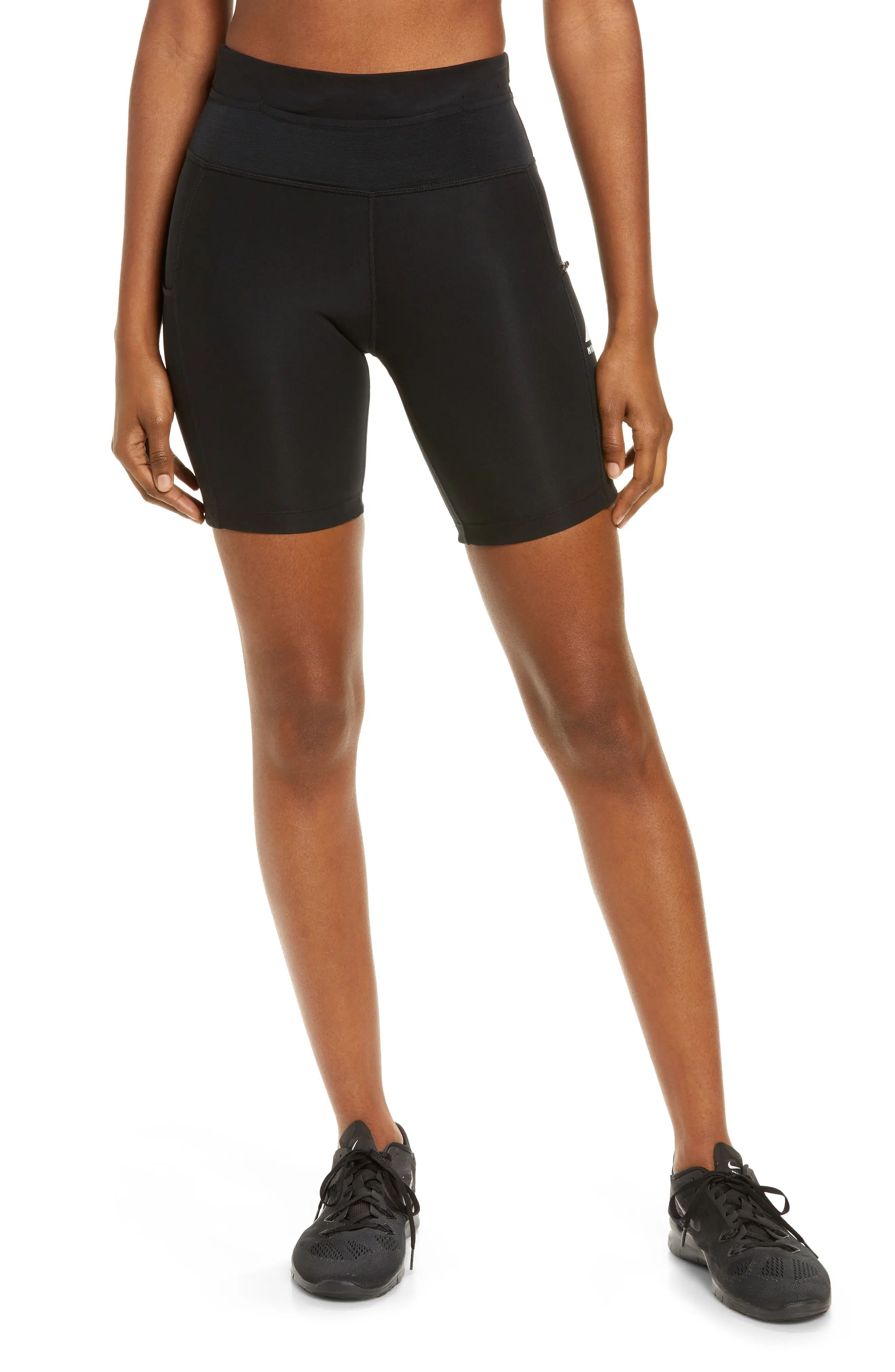 Nike Epic Luxe Dri-FIT Trail Pocket Running Bike Shorts in Black/Black/Black/White at Nordstrom, Siz | Nordstrom