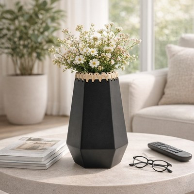 Boho Ceramic Ceramic Vase with Handwoven Detailing and Geometric Design - Modern Decorative Accent for Eclectic Interiors | Target