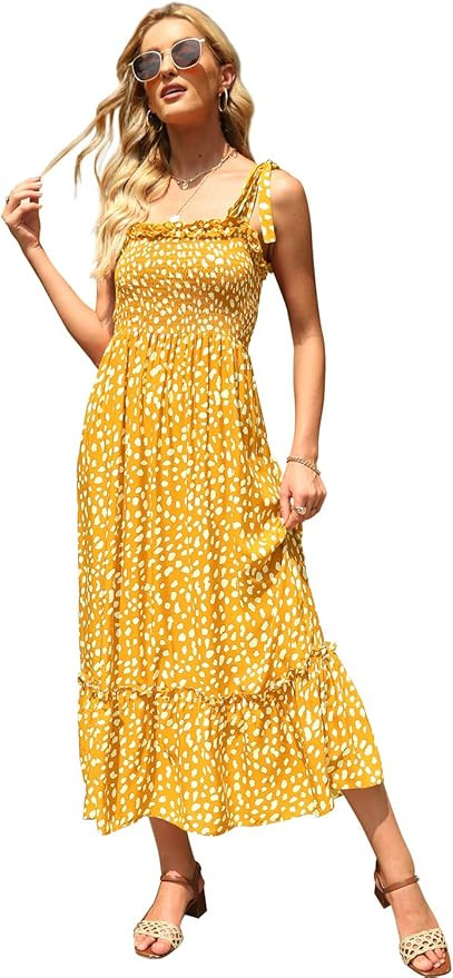 Lucien Hanna Women's Summer Tie Straps Casual Sleeveless Irregular Polka Dot Ruffles Midi Dress | Amazon (US)