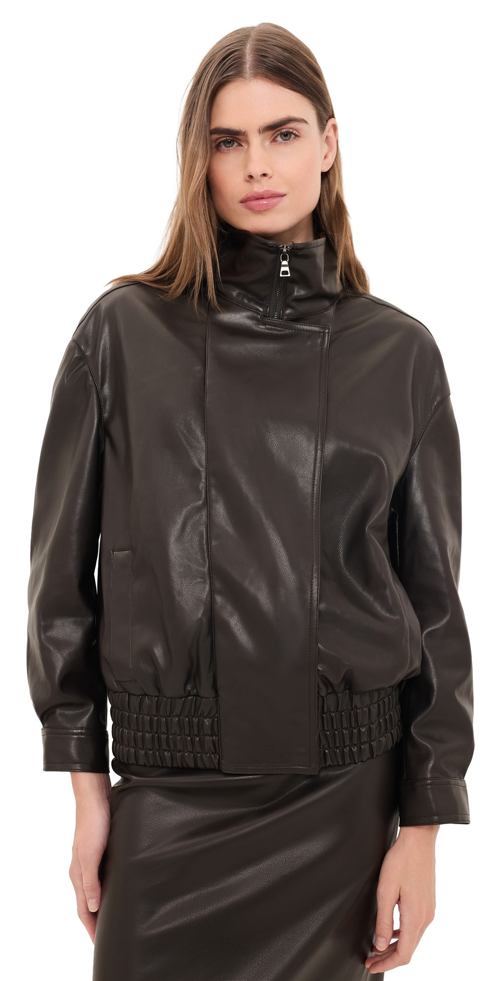 Enza Costa Oversized Faux Leather Bomber Jacket Coffee 3 | Shopbop