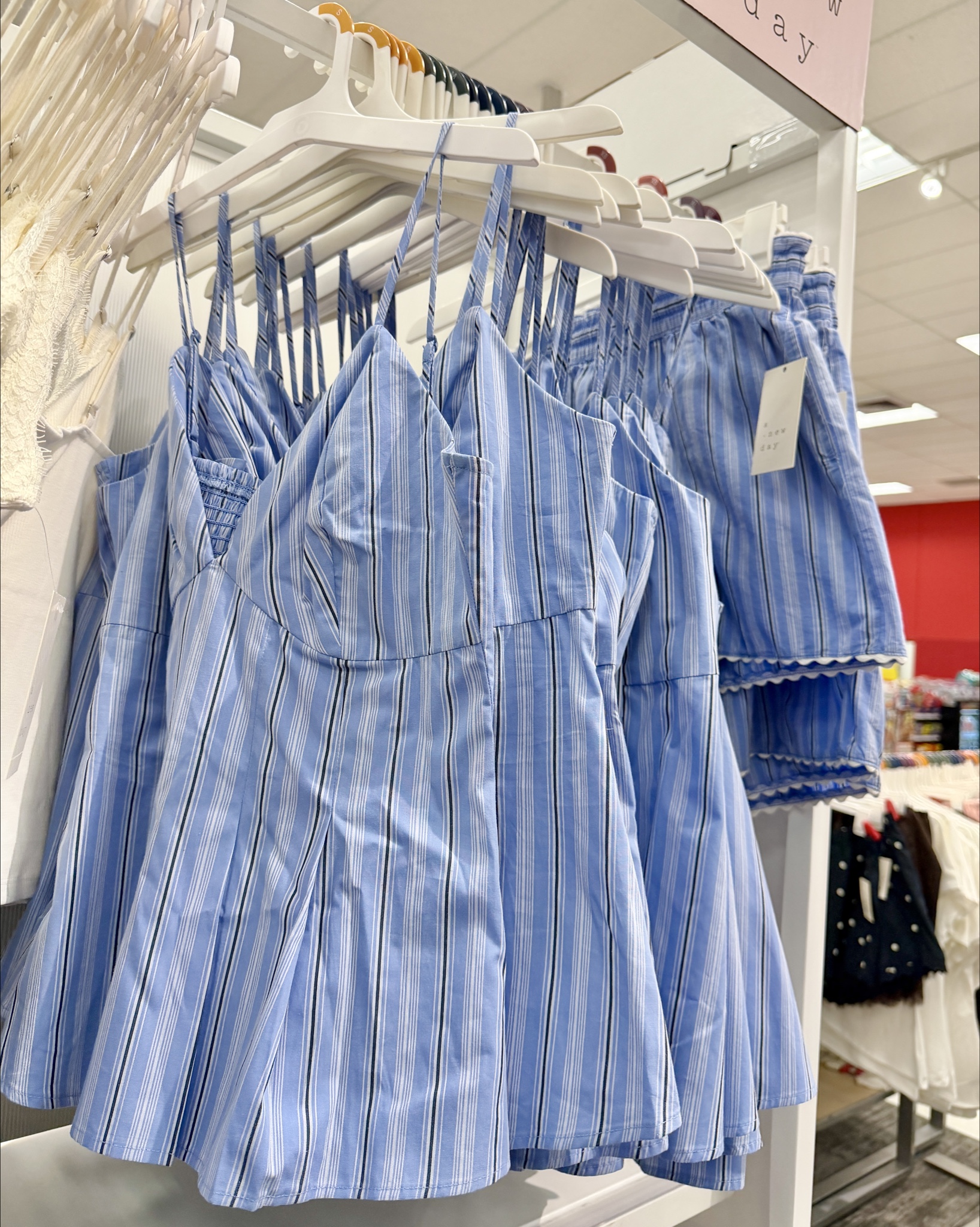 New target set 💙 100% cotton, lace trim shorts #target #springoutfit matching set blue shorts sprint outfit idea striped top poplin peplum tank cotton shorts a new day  