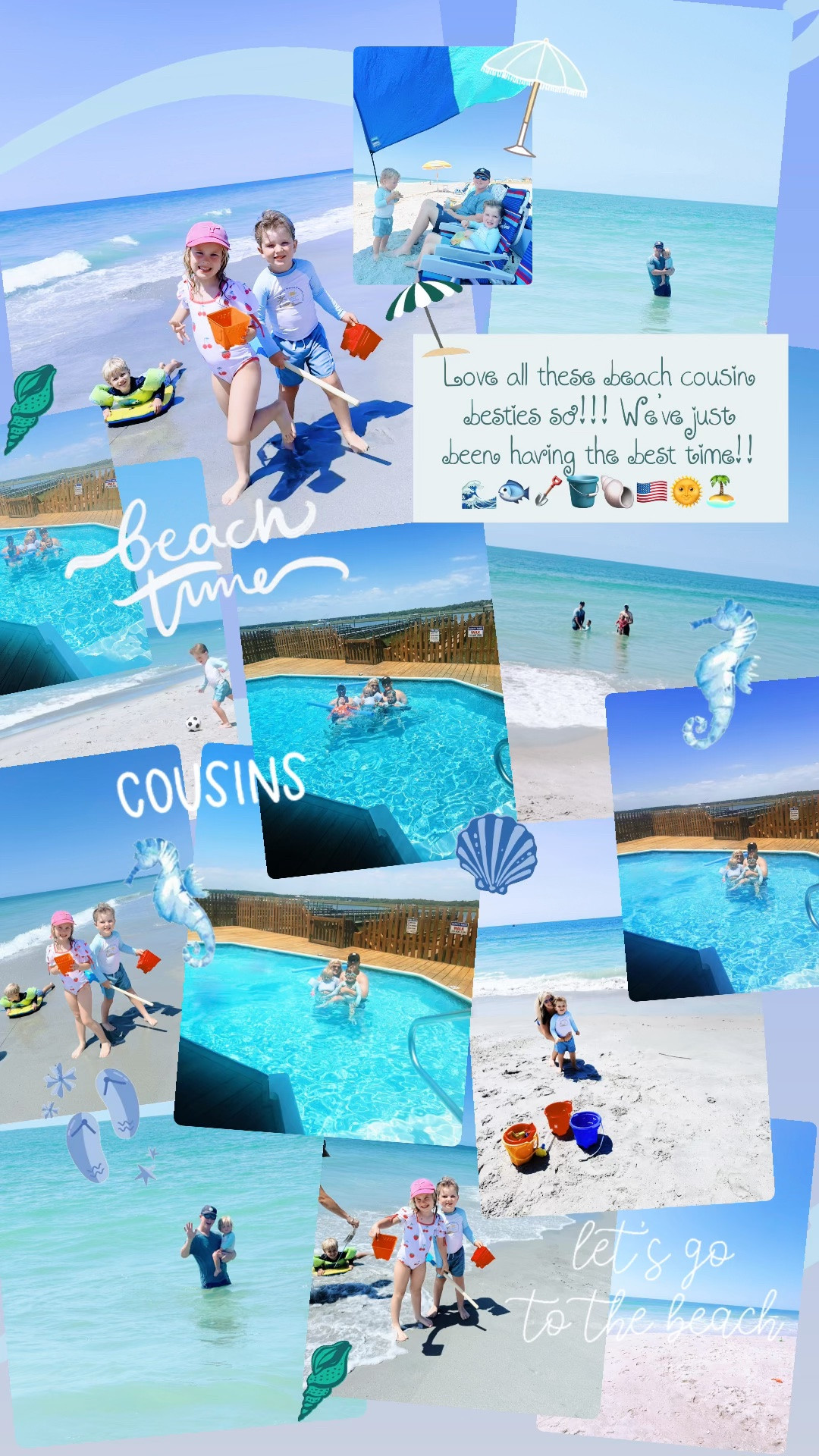Love all these beach cousin besties so!!! We’ve just been having the best time!! 🌊🐟🪏🪣🐚🇺🇸🌞🏝️