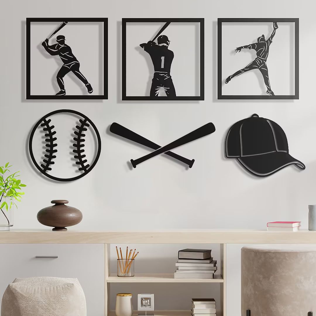 Baseball Wall Art Set, 6 Pieces Sports Sign, Baseball Players, Gift for Baseball Players, Basebal... | Etsy (US)