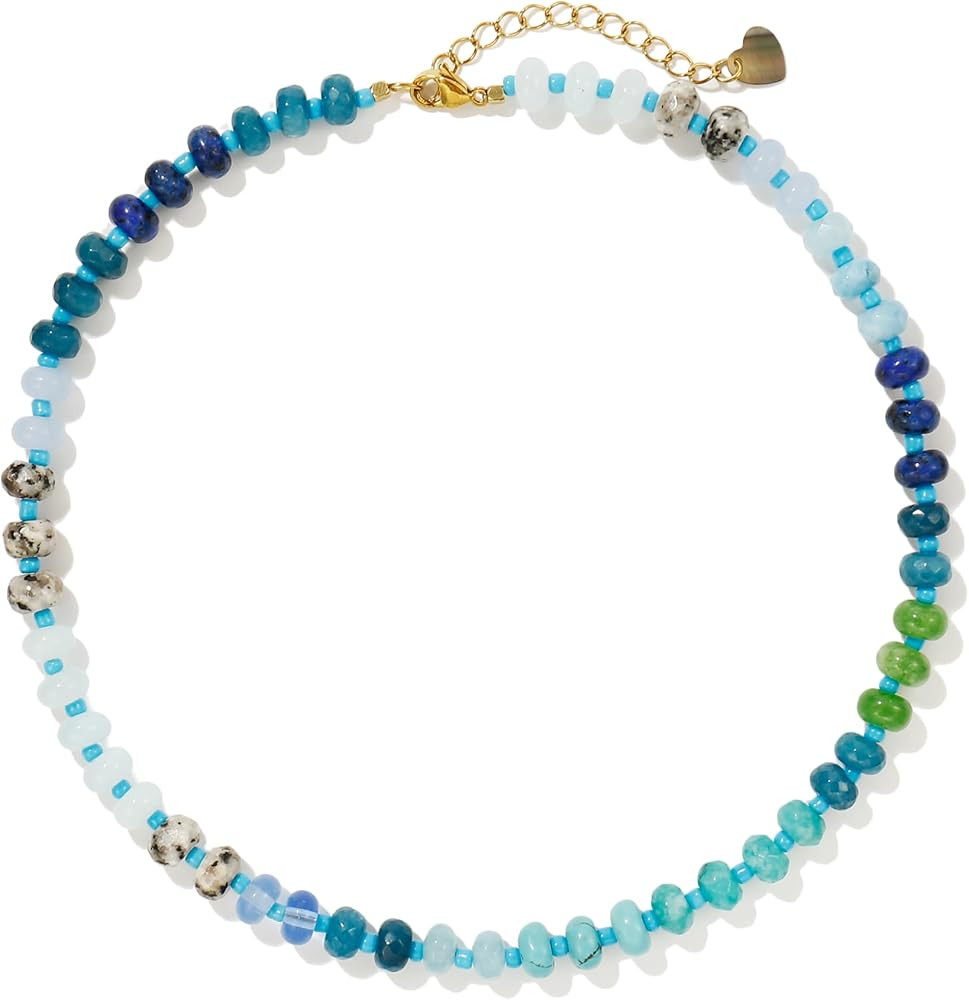 Colorful Gemstone Beaded Necklaces For Women Trendy Rainbow Natural Stone Boho Handmade Stainless... | Amazon (US)